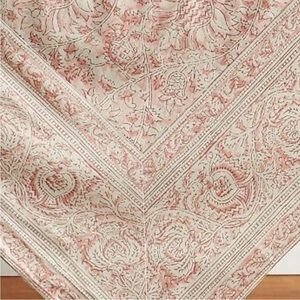 Pottery Barn Larsa Kalamkari Paisley Table Throw 50" by 50" BOHO Soft Pink/Cream